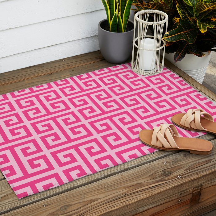 Girly Pink Large Greek Key Pattern Comforters Outdoor Rug Gallery Image 2