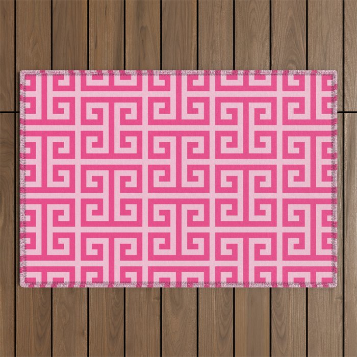 Girly Pink Large Greek Key Pattern Comforters Outdoor Rug Gallery Image 1