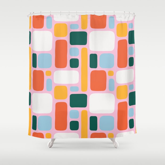 Colorful abstract geometric shape pattern Shower Curtain Gallery Image 1