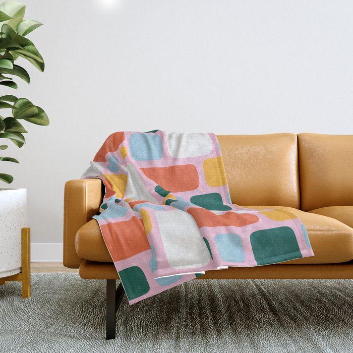 Colorful abstract geometric shape pattern Throw Blanket Gallery Image 1