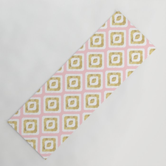 Pink & Gold Ikat Pattern Yoga Mat Gallery Image 1