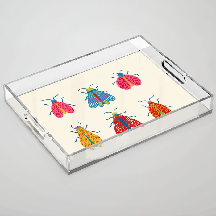 Wonderful Winged Insects - Colorful Retro Bugs Acrylic Tray Gallery Image 1