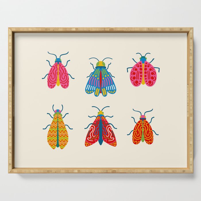 Wonderful Winged Insects - Colorful Retro Bugs Serving Tray Gallery Image 1