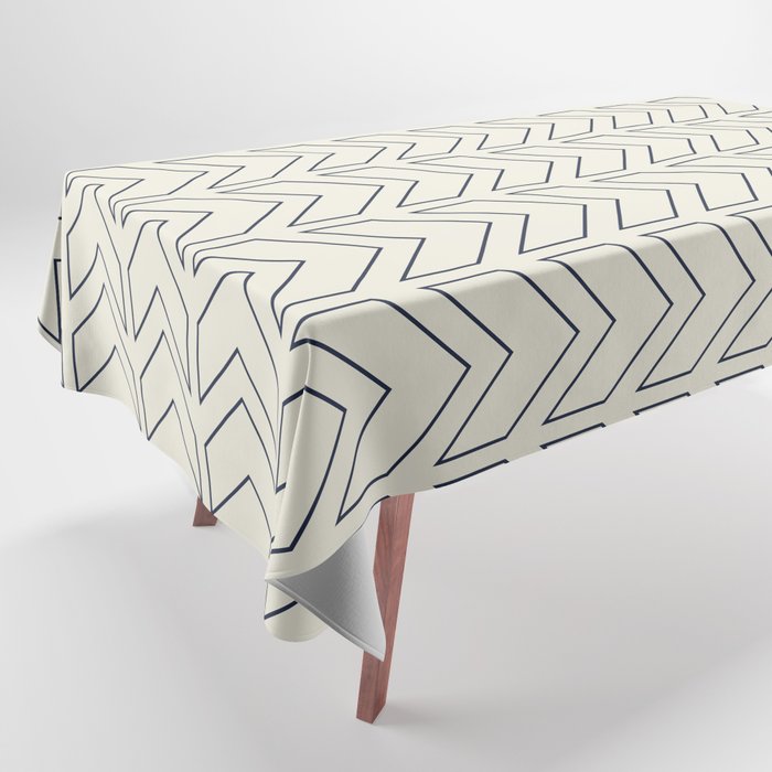 Navy Blue and White Chevron Geometric Pattern Tablecloth