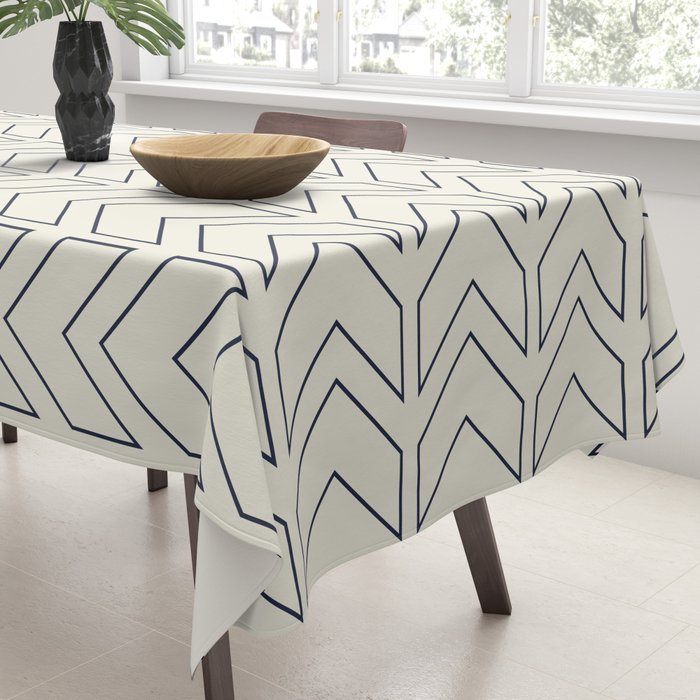 Navy Blue and White Chevron Geometric Pattern Tablecloth Gallery Image 3