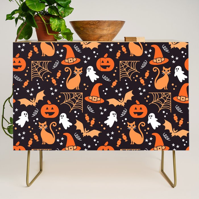 Halloween party illustrations orange, black Credenza Gallery Image 1