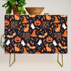 Halloween party illustrations orange, black Credenza Gallery Image 1