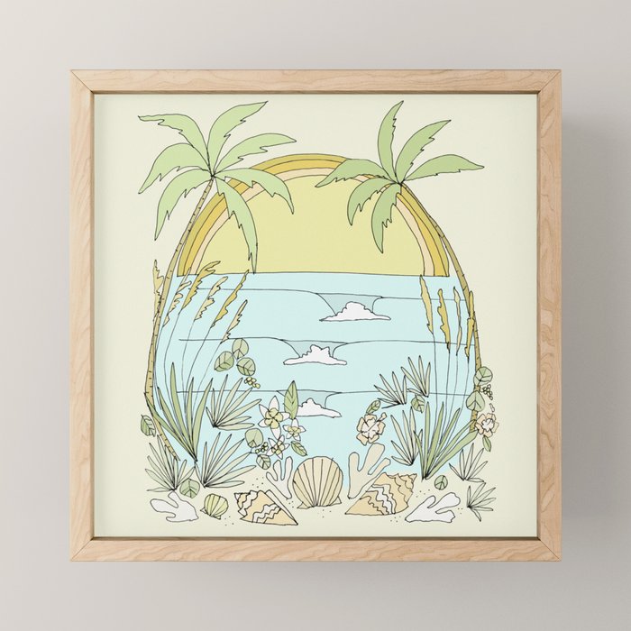 tropical vibes fl sunshine seashells waves // retro surf art by surfy birdy Mini Art Print Gallery Image 1