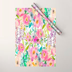 Hand painted pink lavender lilac teal watercolor elegant floral Wrapping Paper Gallery Image 1
