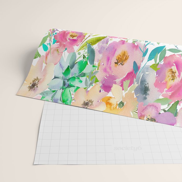 Hand painted pink lavender lilac teal watercolor elegant floral Wrapping Paper Gallery Image 2