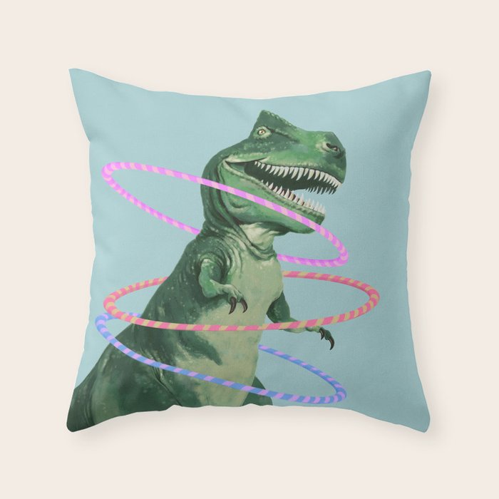 T-Rex the Hula Dancer in Green Throw Pillow Gallery Image 6