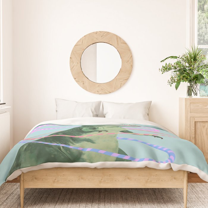 T-Rex the Hula Dancer in Green Duvet Cover Gallery Image 3