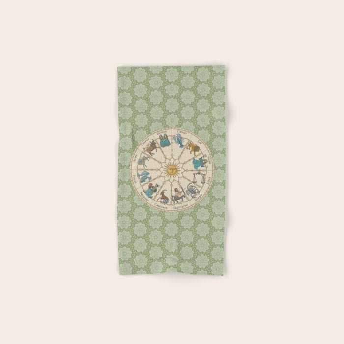 Vintage Astrology Zodiac Wheel Green Bath Towel Gallery Image 1
