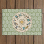 Vintage Astrology Zodiac Wheel Green Outdoor Rug Gallery Image 1