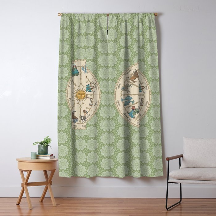 Vintage Astrology Zodiac Wheel Green Window Curtain Gallery Image 5