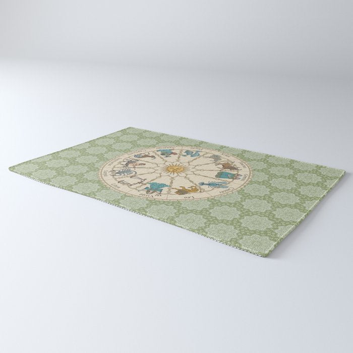 Vintage Astrology Zodiac Wheel Green Rug Gallery Image 3