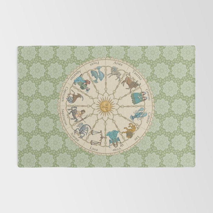 Vintage Astrology Zodiac Wheel Green Rug Gallery Image 2