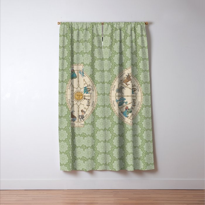 Vintage Astrology Zodiac Wheel Green Window Curtain Gallery Image 3