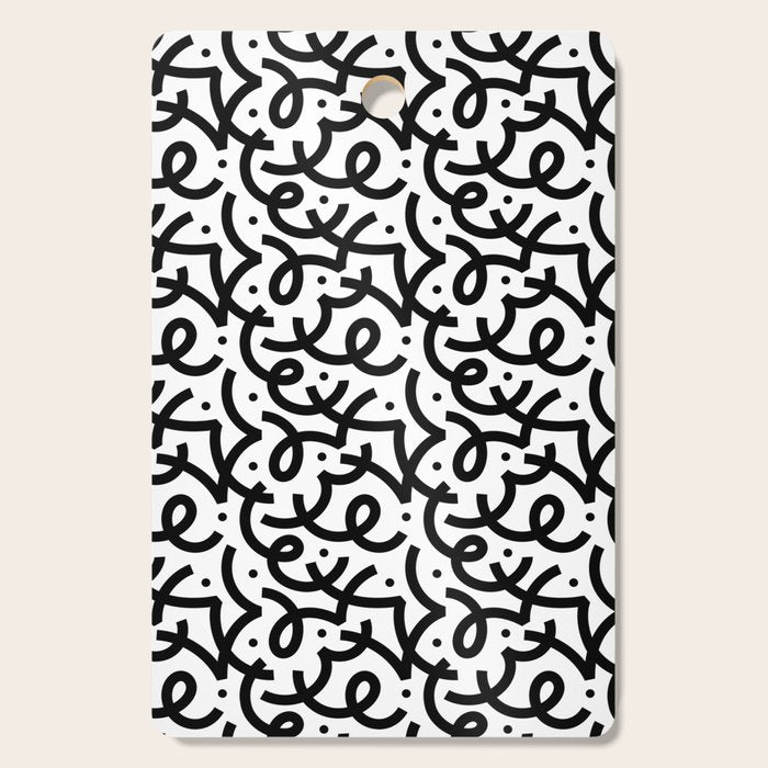 Abstract black and white line doodle pattern Cutting Board Gallery Image 1