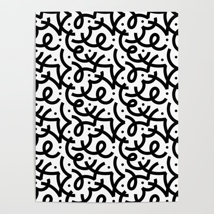 Abstract black and white line doodle pattern Poster Gallery Image 1