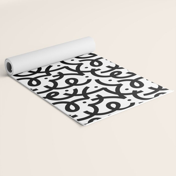 Abstract black and white line doodle pattern Yoga Mat Gallery Image 2