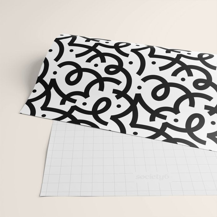 Abstract black and white line doodle pattern Wrapping Paper Gallery Image 2