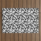 Abstract black and white line doodle pattern Outdoor Rug Gallery Image 1