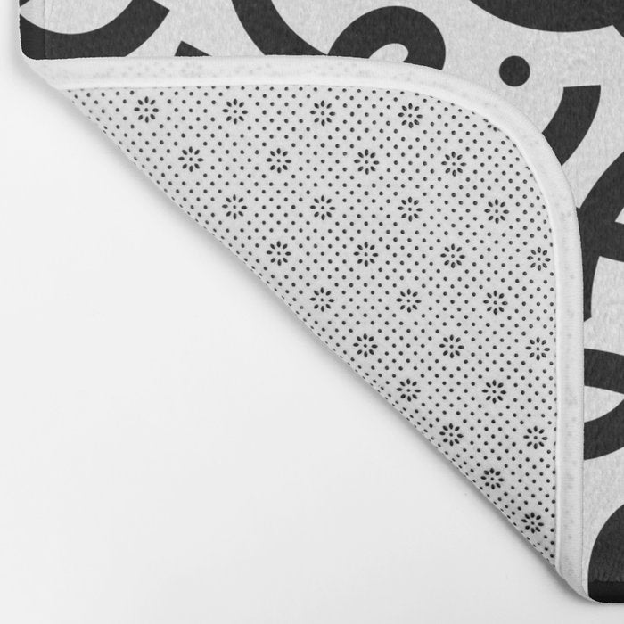 Abstract black and white line doodle pattern Bath Mat Gallery Image 2