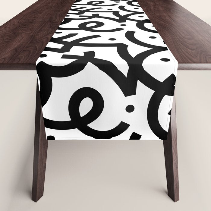 Abstract black and white line doodle pattern Table Runner Gallery Image 1