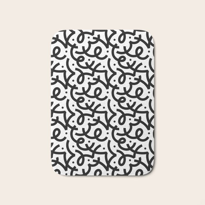 Abstract black and white line doodle pattern Bath Mat Gallery Image 1