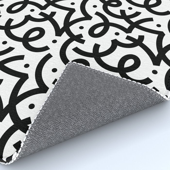 Abstract black and white line doodle pattern Rug Gallery Image 4