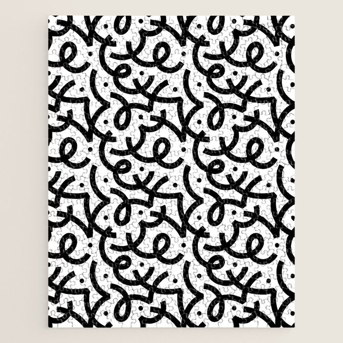 Abstract black and white line doodle pattern Jigsaw Puzzle Gallery Image 1