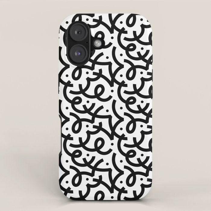 Abstract black and white line doodle pattern iPhone Case Gallery Image 1
