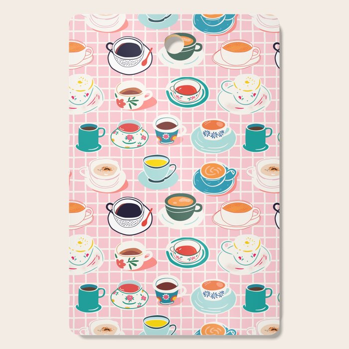Retro hand drawn coffee tea cup pattern Cutting Board Gallery Image 1