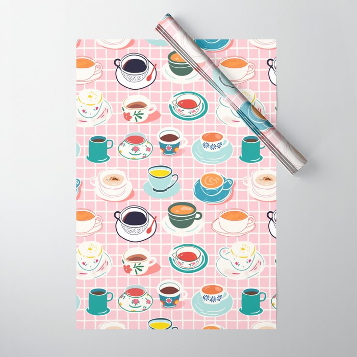 Retro hand drawn coffee tea cup pattern Wrapping Paper Gallery Image 1
