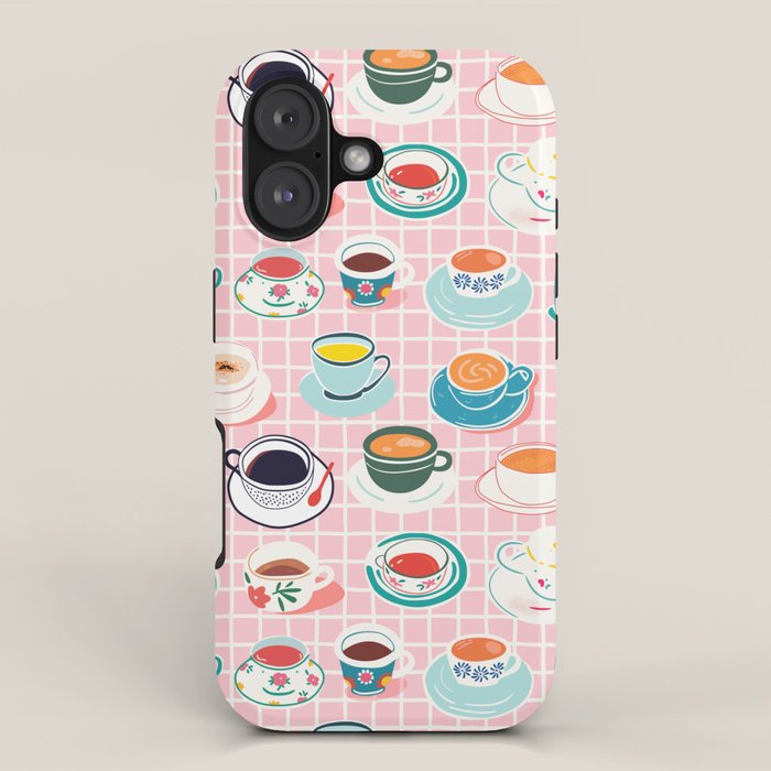 Retro hand drawn coffee tea cup pattern iPhone Case Gallery Image 1