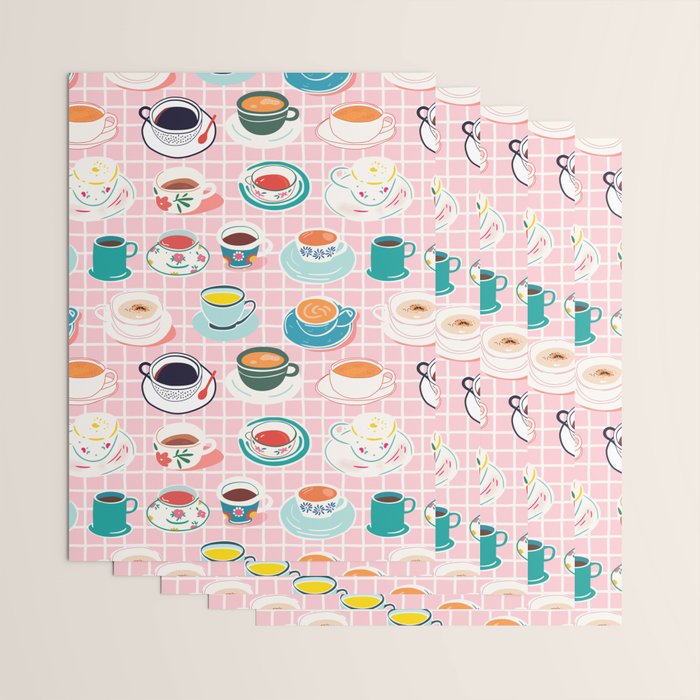 Retro hand drawn coffee tea cup pattern Wrapping Paper Gallery Image 3