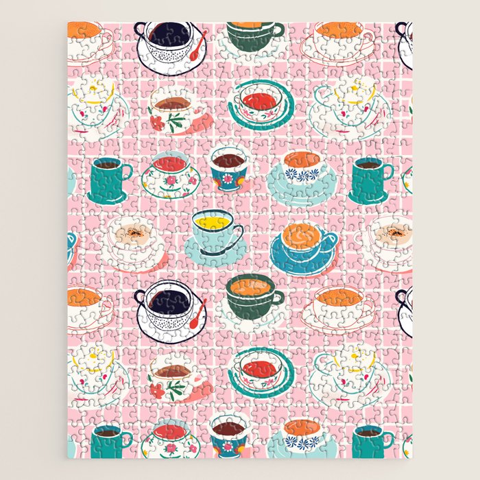 Retro hand drawn coffee tea cup pattern Jigsaw Puzzle Gallery Image 1