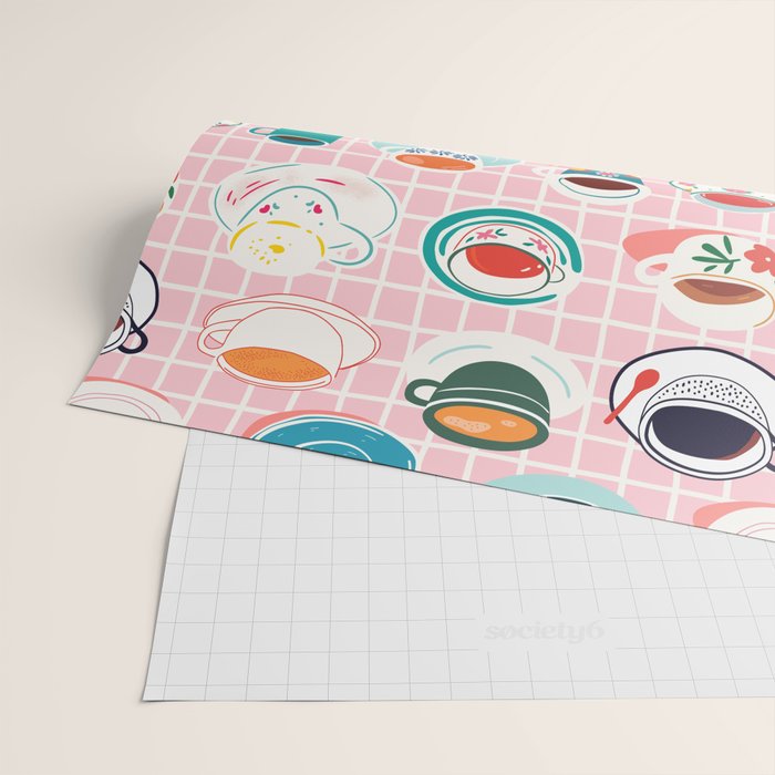 Retro hand drawn coffee tea cup pattern Wrapping Paper Gallery Image 2