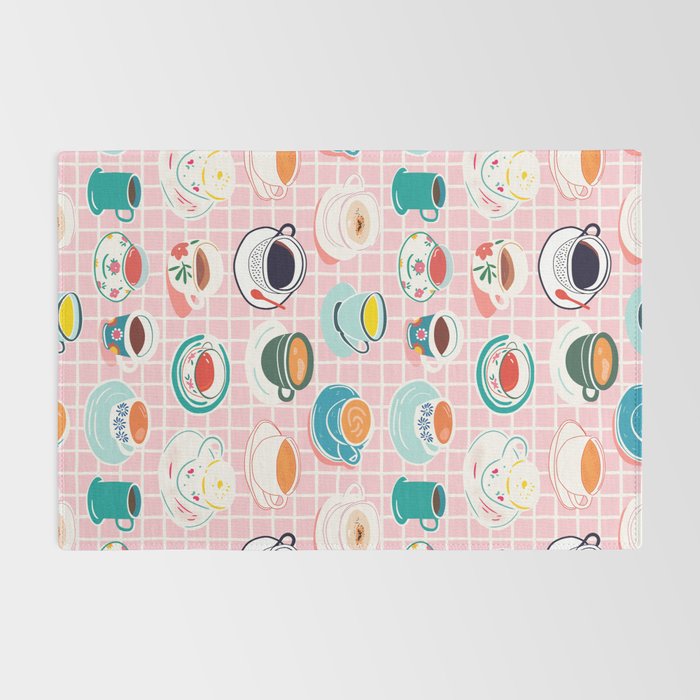 Retro hand drawn coffee tea cup pattern Rug Gallery Image 2