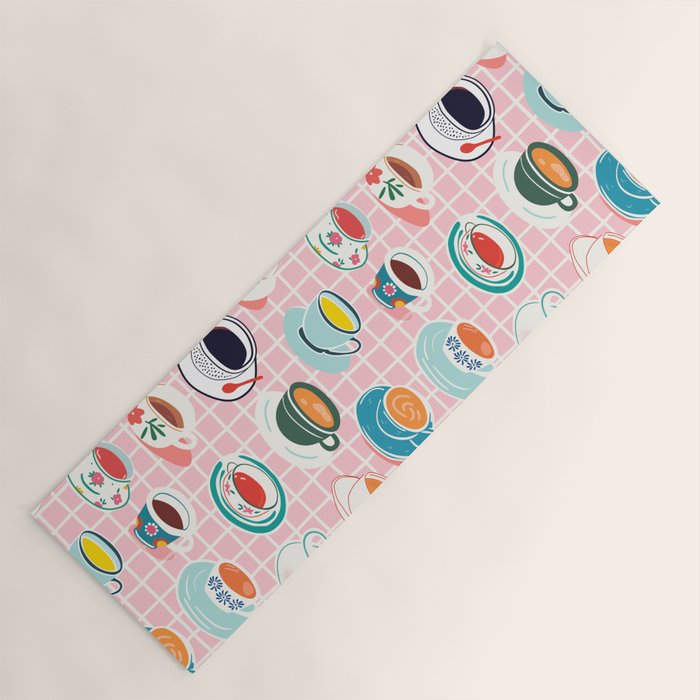 Retro hand drawn coffee tea cup pattern Yoga Mat Gallery Image 1