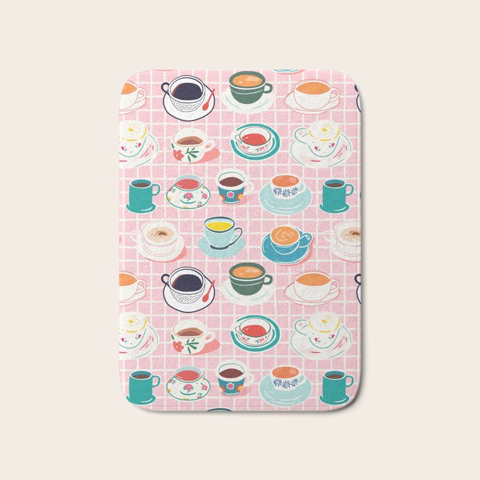 Retro hand drawn coffee tea cup pattern Bath Mat Gallery Image 1