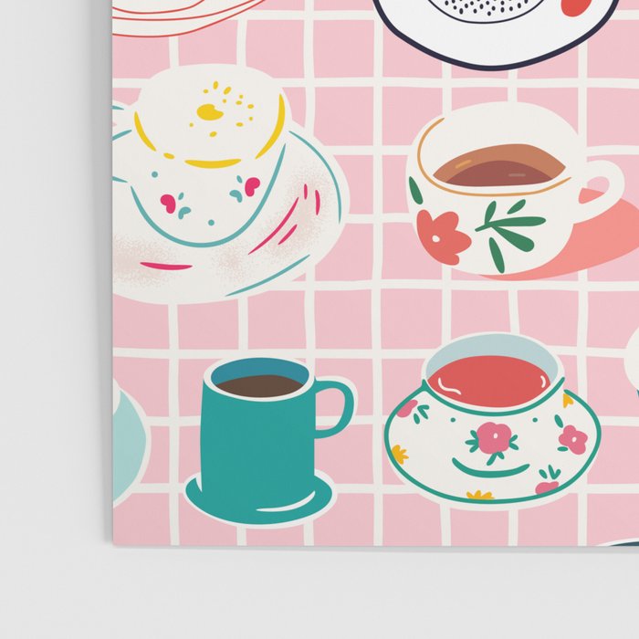 Retro hand drawn coffee tea cup pattern Poster Gallery Image 3