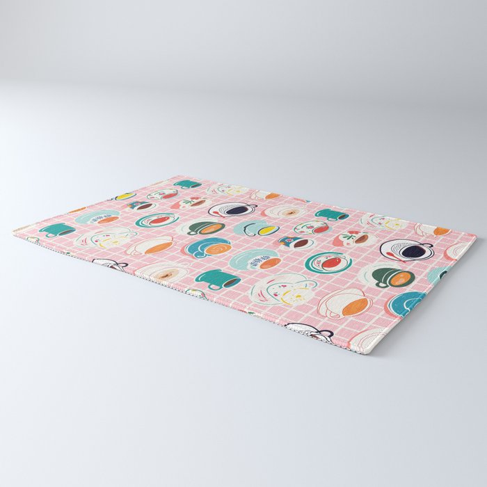 Retro hand drawn coffee tea cup pattern Rug Gallery Image 3