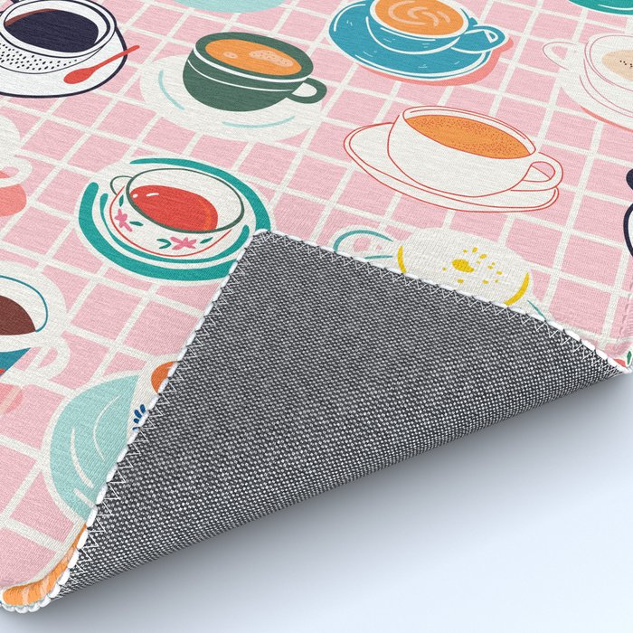 Retro hand drawn coffee tea cup pattern Rug Gallery Image 4