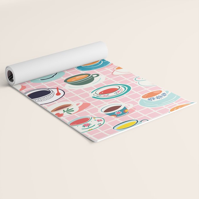 Retro hand drawn coffee tea cup pattern Yoga Mat Gallery Image 2