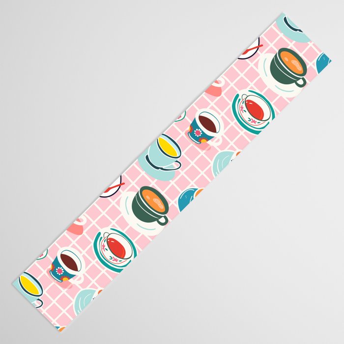 Retro hand drawn coffee tea cup pattern Table Runner Gallery Image 3