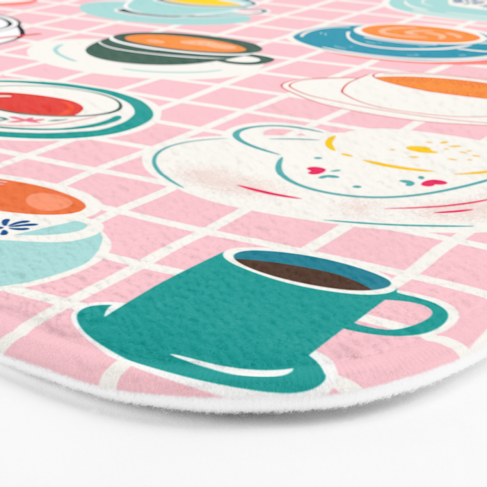 Retro hand drawn coffee tea cup pattern Bath Mat Gallery Image 3