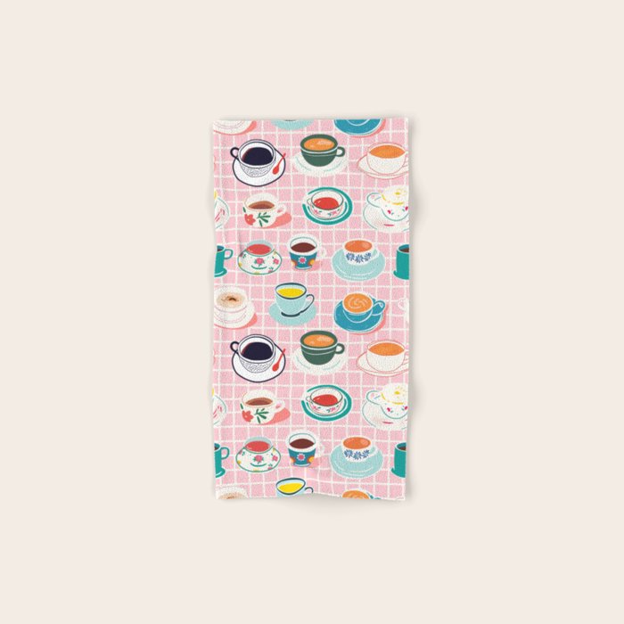 Retro hand drawn coffee tea cup pattern Bath Towel Gallery Image 1