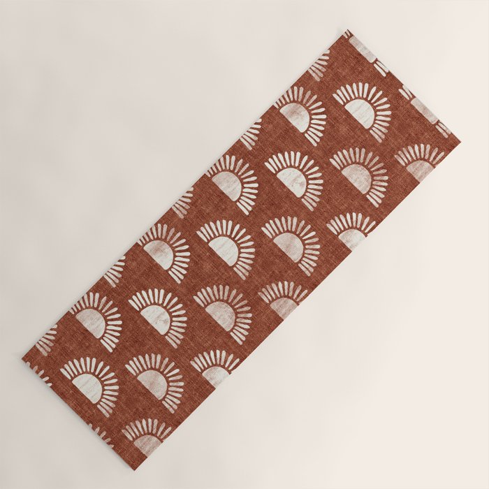 block print suns on rust Yoga Mat Gallery Image 1